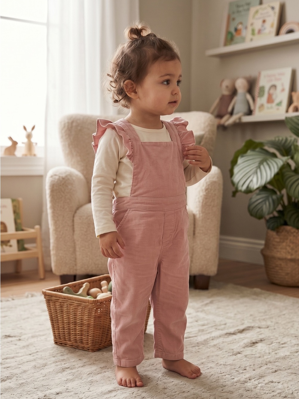 H&M Dusty Pink Ruffle-Strap Overalls